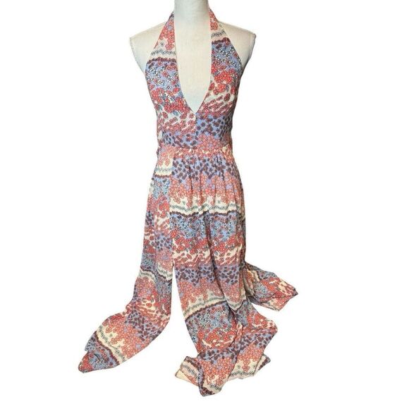 Forever 21 Maxi Dress Bohemian Retro, Hippie Long Sleeve Orange Rayon Sz M - Picture 3 of 9